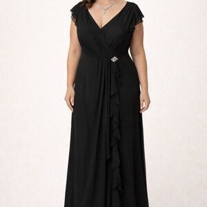 Levkoff Black Chiffon Formal Gown Size 16 Rhinestone Evening Dress